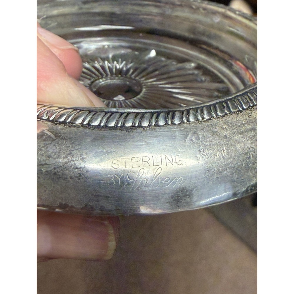 Vintage Sterling Silver Laben 6 Crystal Ashtray Cigar Round Coaster Starburst - Picture 6 of 9
